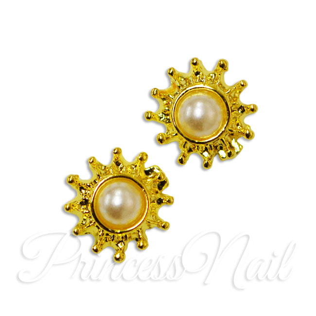 プリンセスネイル本店 ジュエリーメタルパーツ 王冠パール 2個入り Crown Pearl ゴールド 8ｍｍ 8ｍｍ Princessnail y